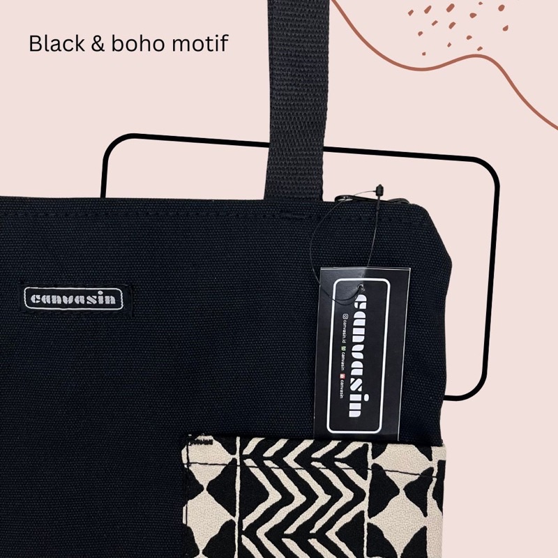 Tote bag black &amp; boho motif