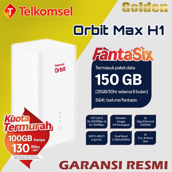 Telkomsel Orbit Max H1 Bonus Data Kuota 150GB Huawei B628 Modem Router Wifi Garansi Resmi