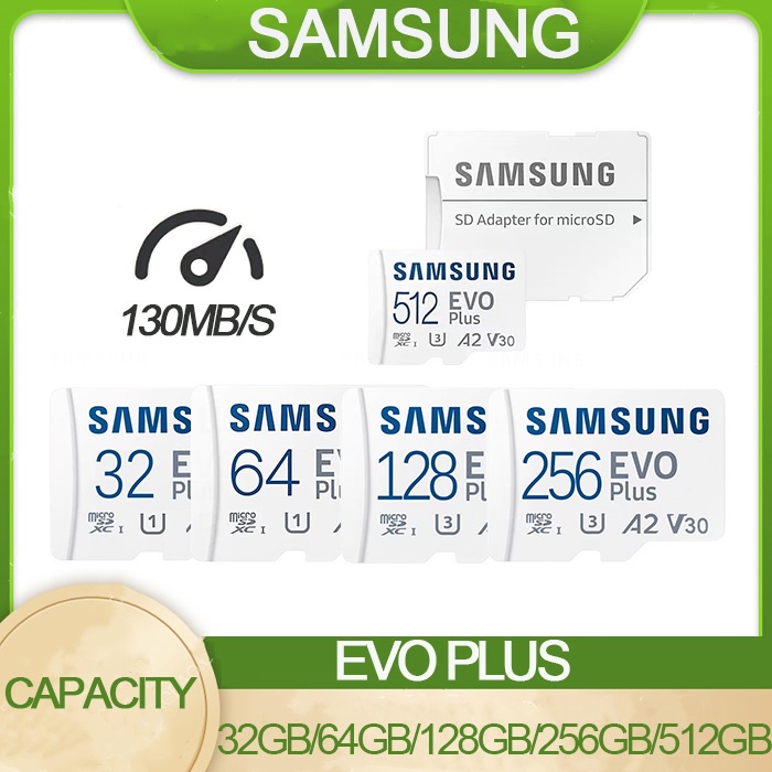 Kartu Memori Samsung Card EVO PLUS MicroSDXC  Micro SD Card UHS-I Card Class 10 U3 4K 32GB/64GB/128GB/256GB/512GB Transfer higga 130MB/S SD TF Card