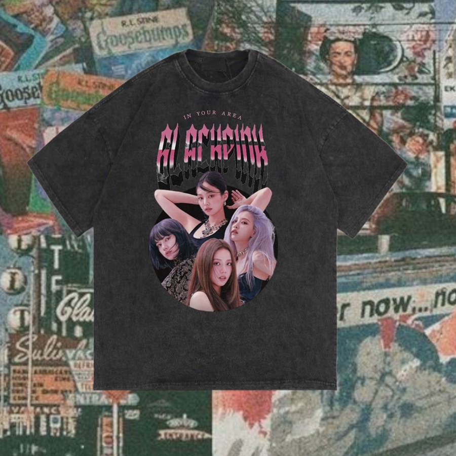 HAPI BASIC "Blackpink" Oversized T-Shirt | Stone Wash | Kaos Korea Blackpink in your area | Kpop | K