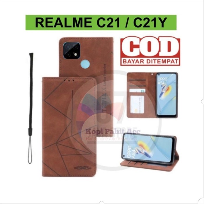 Case Realme C21 C21Y Flip Cover Wallet Dompet Sarung kulit Magnet