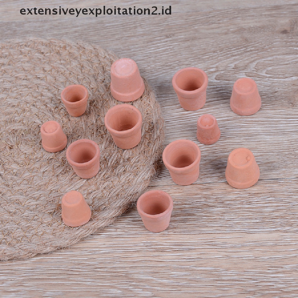 12 Pcs Miniatur pot Bunga Tanah Liat Merah handmade Untuk Rumah Boneka 1: 12
