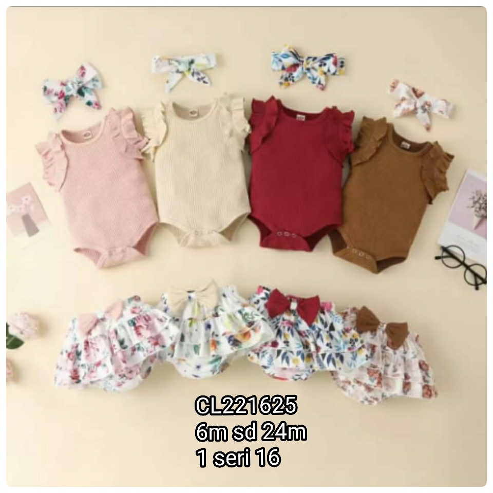 Catell Love 3 In 1 Setelan Jumper Knit Pendek Baju Set Bayi Perempuan