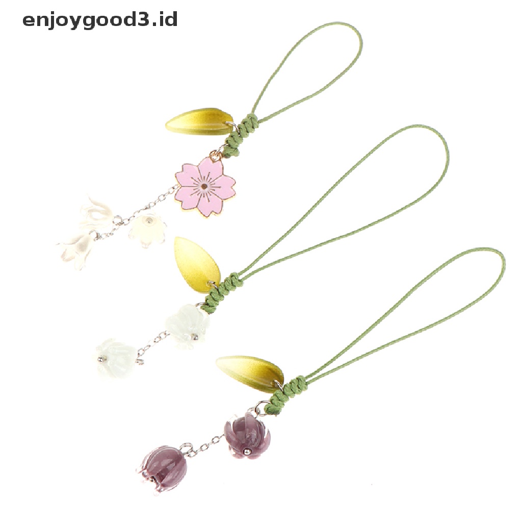 Tali Lanyard Motif Bunga Tulip Untuk Gantungan Kunci Mobil / Handphone