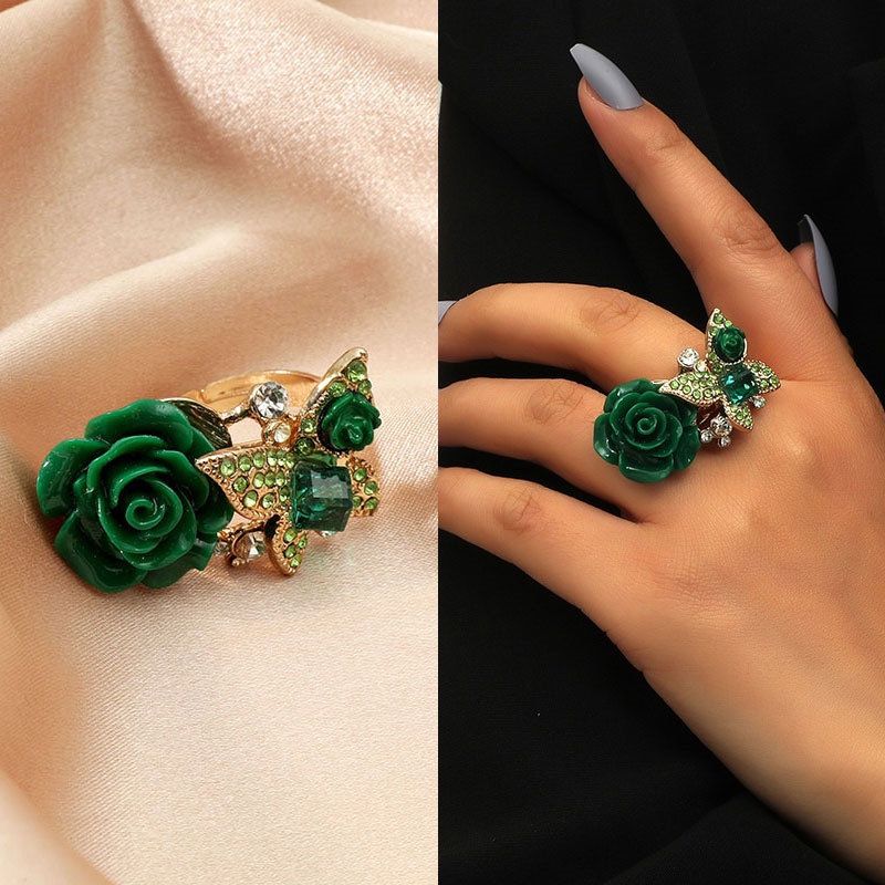 Rose Cincin Gaya Etnik Bohemian Retro Motif Kupu-Kupu Bahan Alloy Untuk Perhiasan Wanita