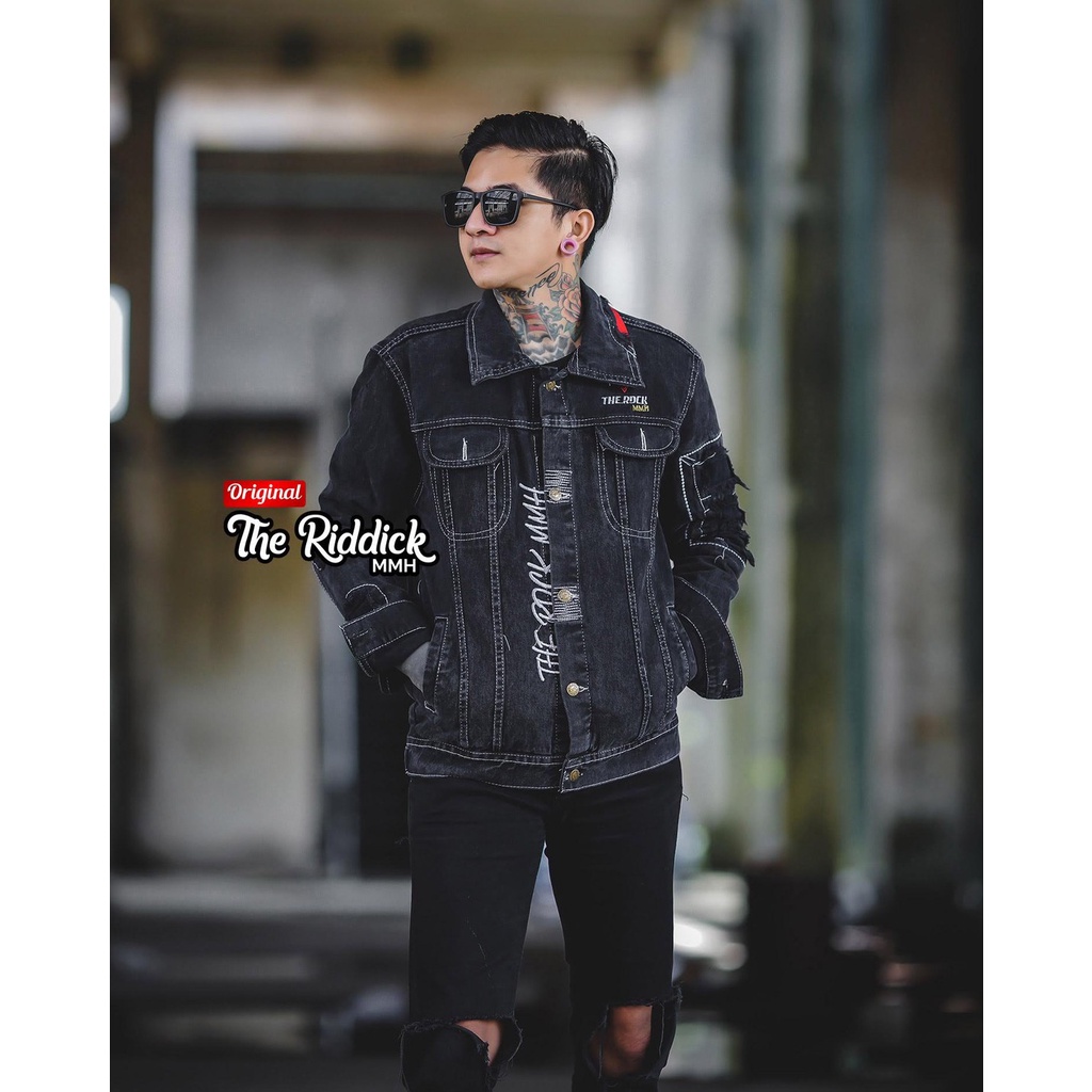 TURUN HARGA ! Jaket Jeans Hiphop - Jaket Jeans Sobek Snow Black The Riddick - Jaket Denim Terbaru Korean Style