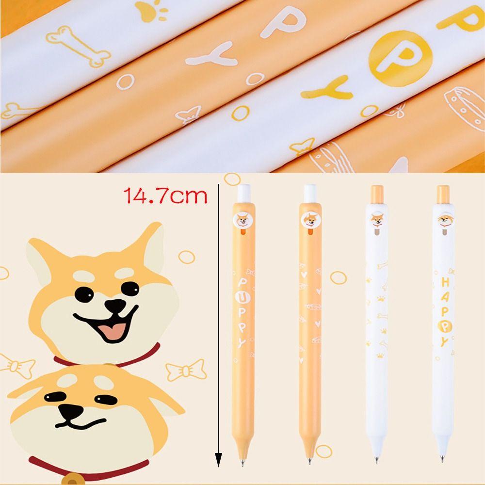 R-flower 4PCS/Set Gel Pulpen Perlengkapan Kantor Sekolah Kreatif Alat Tulis Tombol Anjing Alat Tulis Tinta Hitam Tekan Type Signature Pen