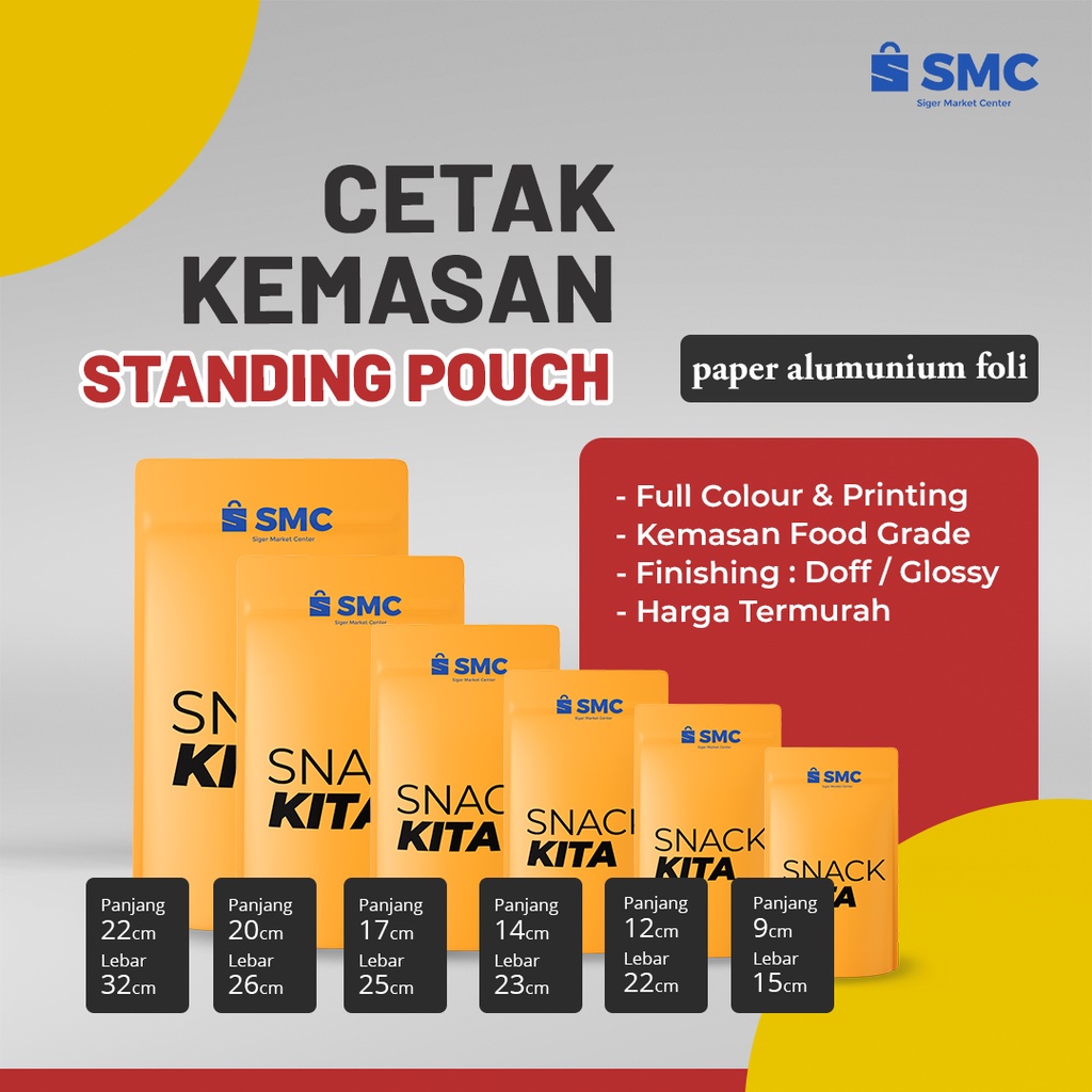 

Cetak Kemasan Paper Aluminium Foil Standing Pouch Sedang Murah Ukuran 15x22 sampai 18x30