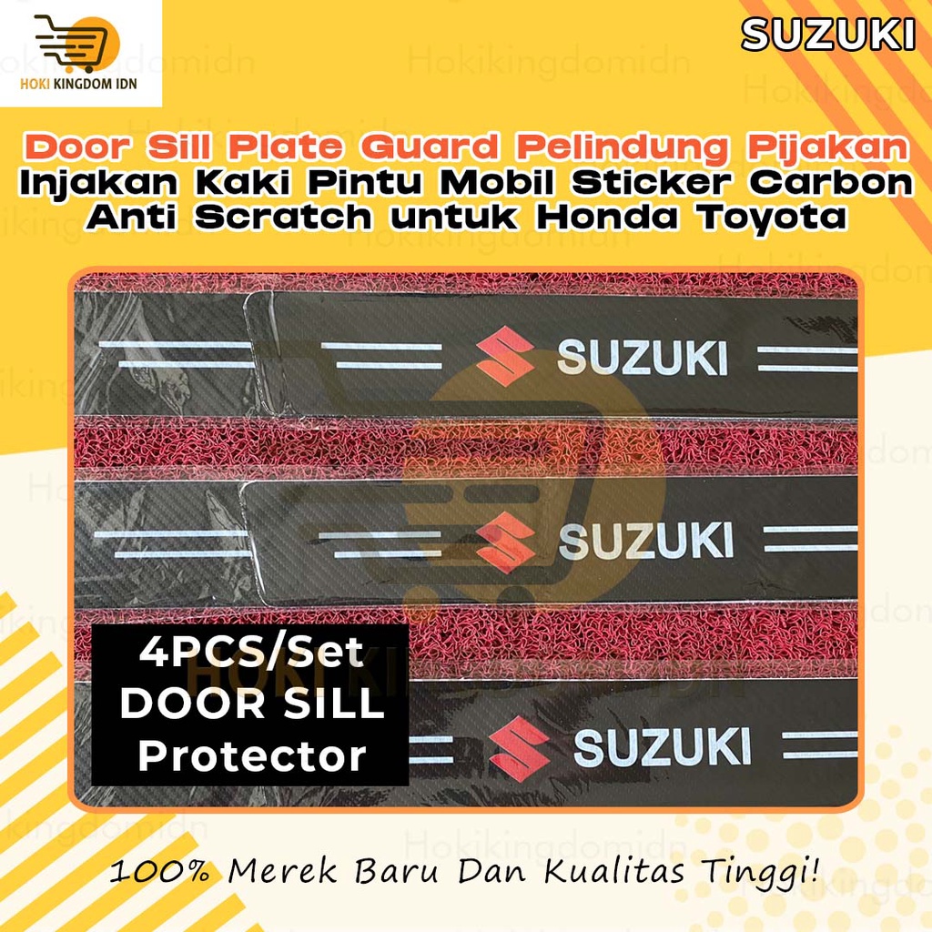4pcs Carbon 3D Door Sill Plate Guard Pelindung Pijakan Injakan Kaki