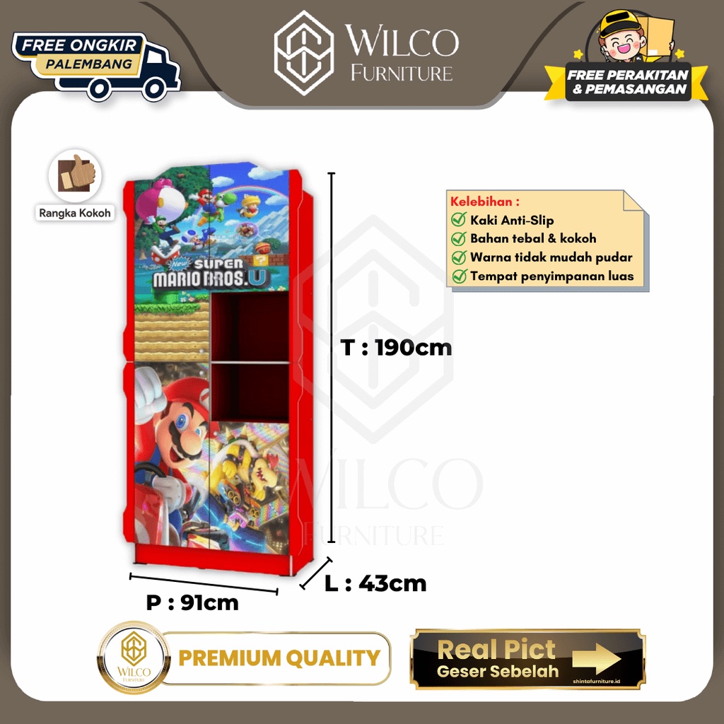 Lemari Baju Anak Karakter Mario Bross Merah / Lemari Pakaian Anak Laki