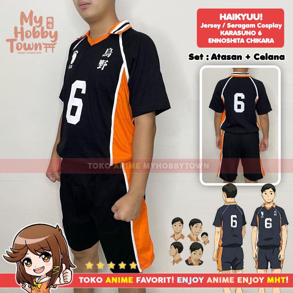 Kostum Jersey Karasuno No. 6 Chikara Ennoshita Haikyuu Cosplay