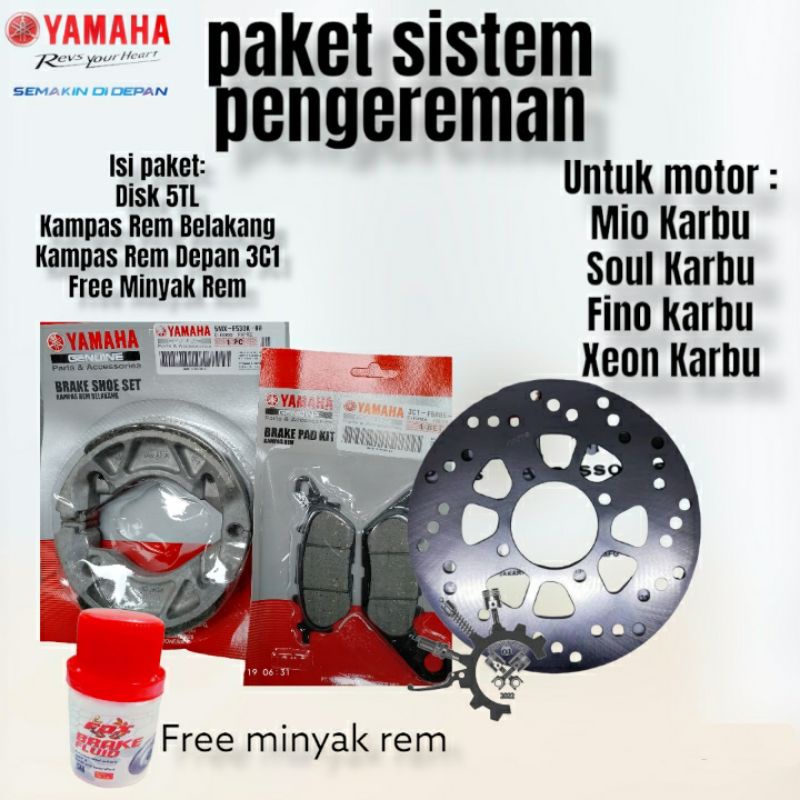 paket super komplit piringan cakram mio sporty mio smile soul fino xeon karbu + kampas rem mio soul