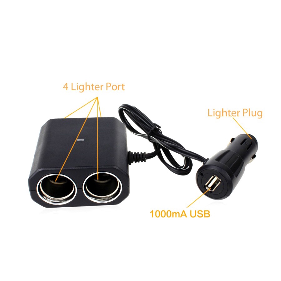 Colokan Api Smoking Mobil Cabang 4 + USB Car Cigarette Lighter Splitter