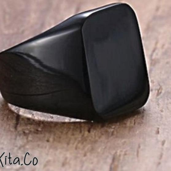 Cincin Pria Hitam Titanium Model Kotak Polos / Cincin Pria Titanium