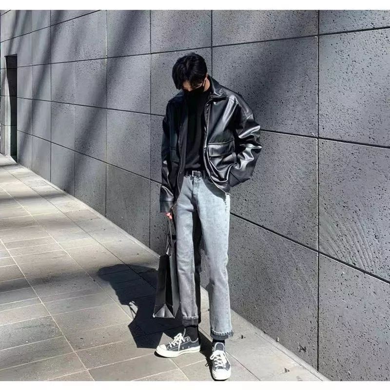 Jaket kulit pria korean oversize
