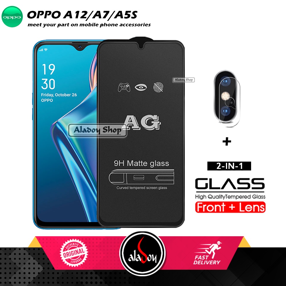 Oppo A5S/A12/A7 PAKET 2IN1 Tempered Glass Matte Anti Glare Full Layar dan Tempered Glass Kamera