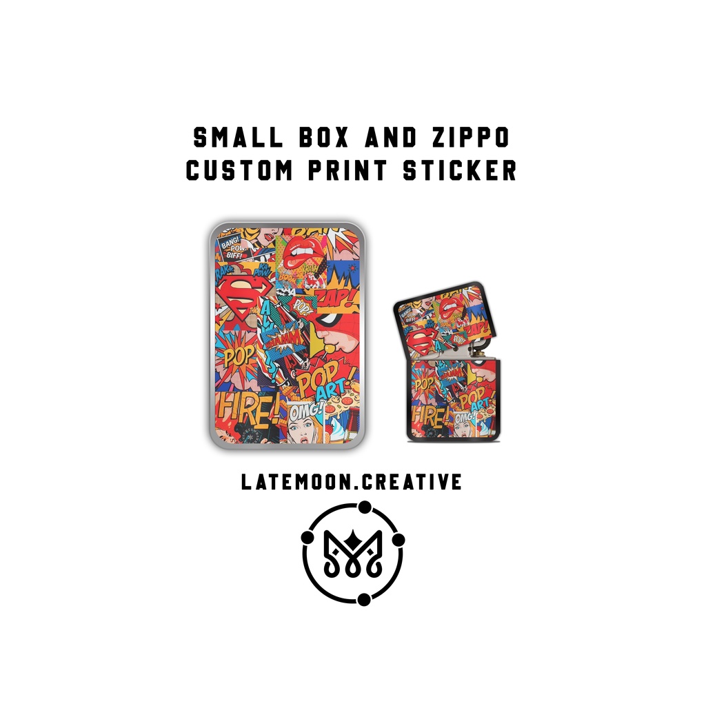 (BISA COD) ZIPPO CUSTOM GRATIS BOX KECIL MEDIA PRINT STICKER