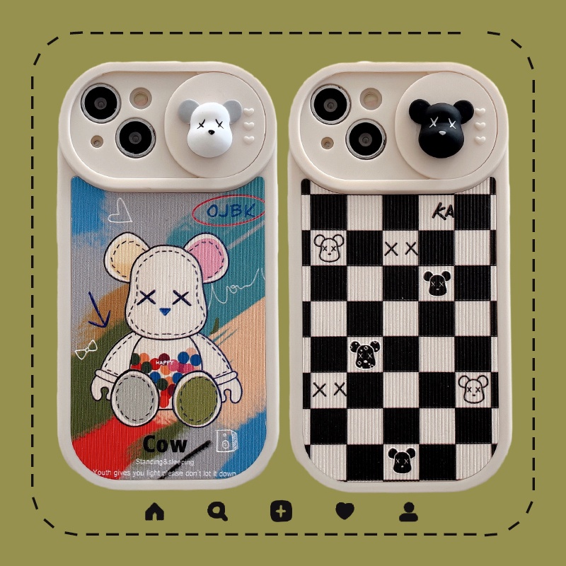 Case Pelindung Kamera Motif Kartun Beruang Anti Jatuh Untuk iPhone 14 12 13 Pro max 11