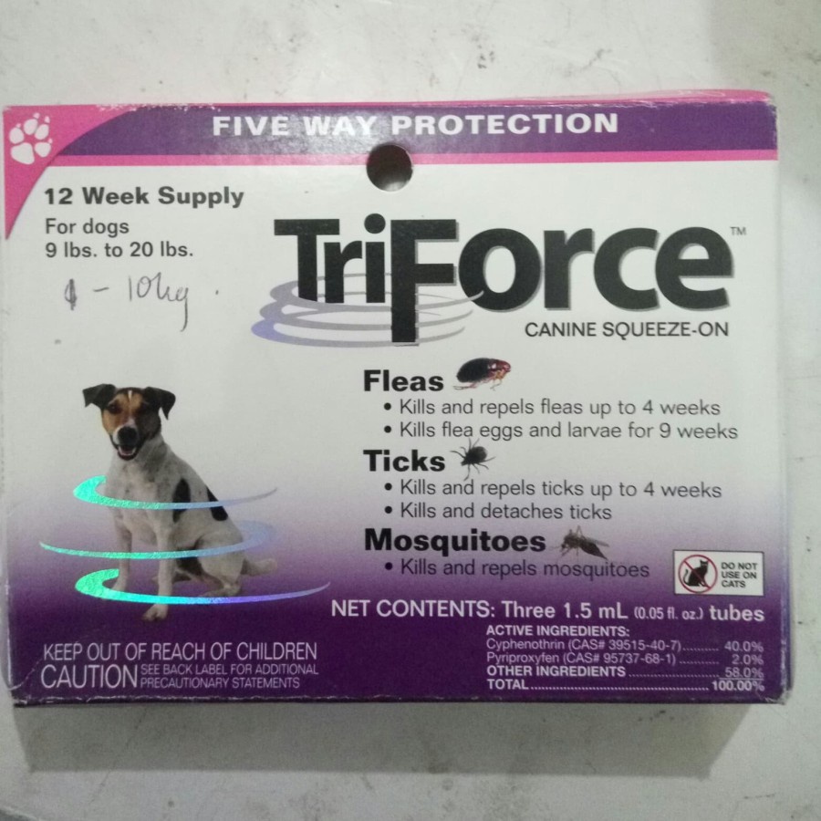 Obat tetes kutu anjing kucing Triforce Flea Tick 9-20 Lbs per BOX isi 3 tube