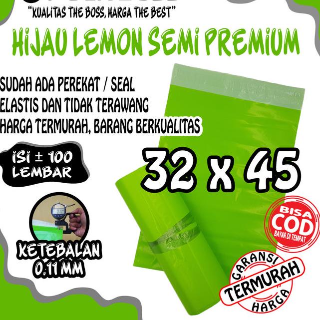 

32x45 HIJAU LEMON SEMI PREMIUM POLYMAILER PACKAGING ONLINE ADA PEREKAT