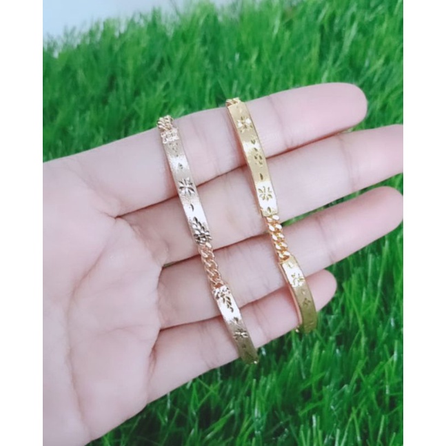 Gelang rantai penang ukir 4×/ gelang perak asli silver 925 lapis emas/ gelang fashion wanita terbaru