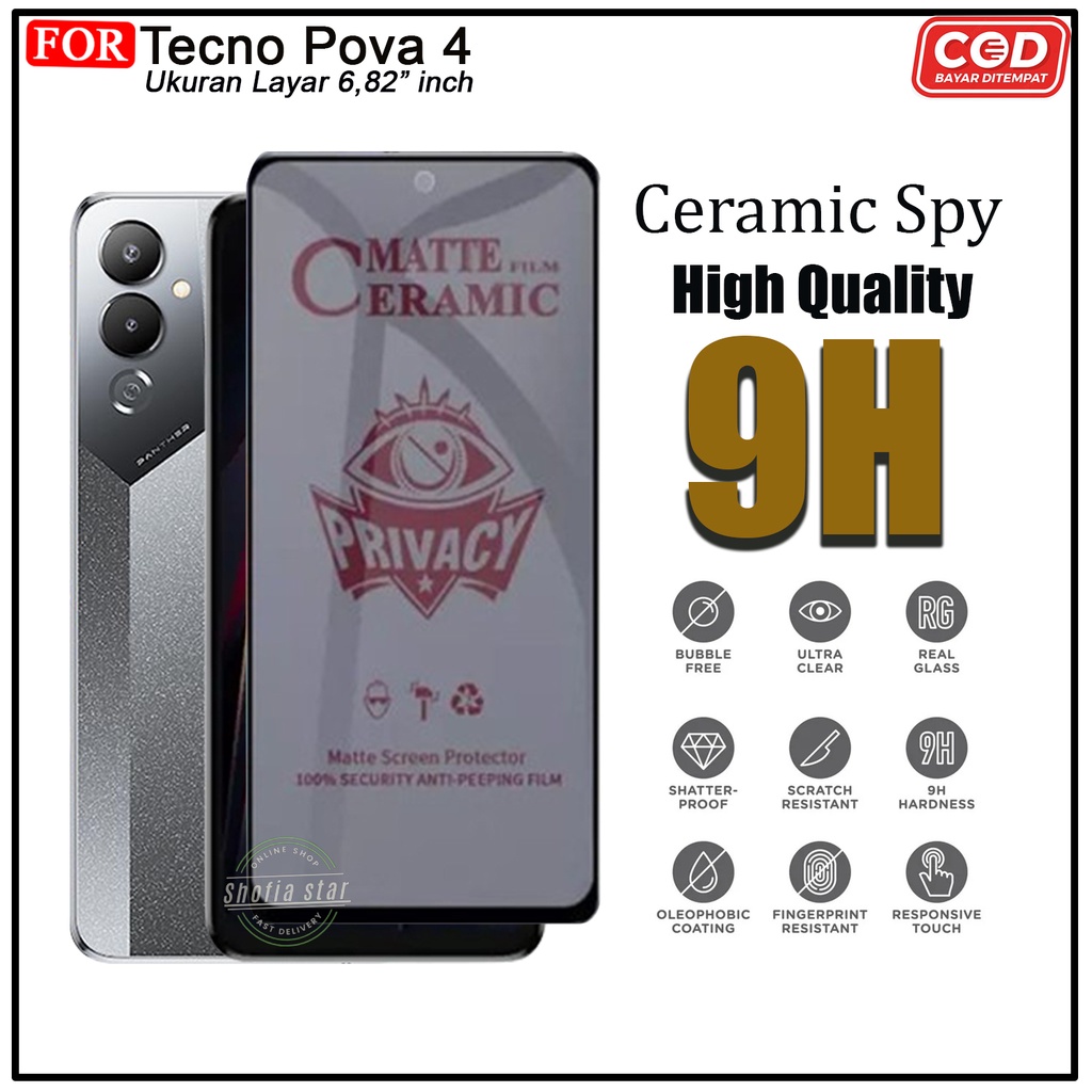 PROMO Ceramic Privacy Matte Tecno Pova 4 Pova 4 Pro Neo 2 Pova 2 Spark go 2023 Anti Spy Full Cover