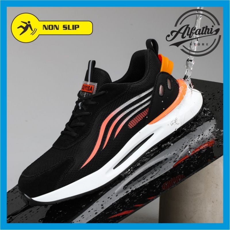 AlFathi Sepatu Safety Sneakers Sport Guyisa New Arrival Line Putih Orange