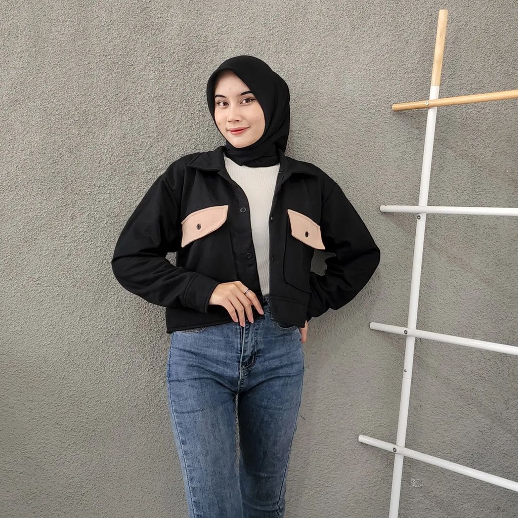 ASHTON COUPLE OVERSIZE DAN CROP JACKET | JACKET WANITA MODEL SAKU KANCING - Jacket Pocket Berkancing Pria Wanita Sweater Oversize | Switer Model Cardigan Fashion Terkini Elegan Dan Casual