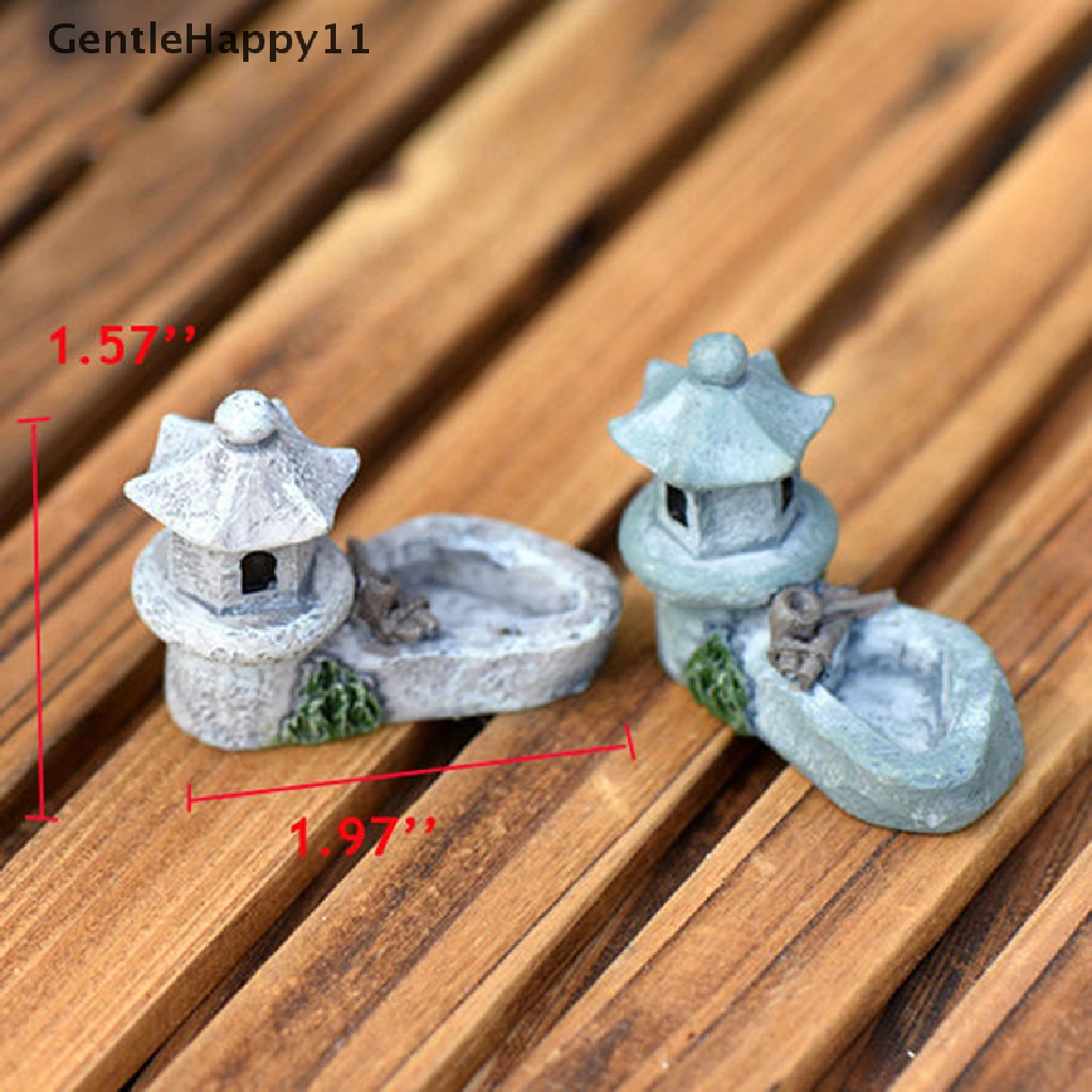 Gentlehappy mini retro Pond Tower Kerajinan Resin Peri Dekorasi Taman Patung Mainan DIY Miniatur terrarium Micro Landscape Rumah Ornamen id