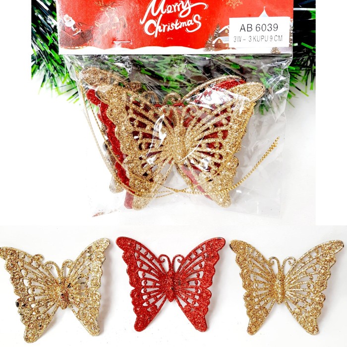 

Kupu Kupu Dekor isi 3 Hiasan Parcel Pohon Natal Butterfly Merah Gold - 3 KUPU AB-6039