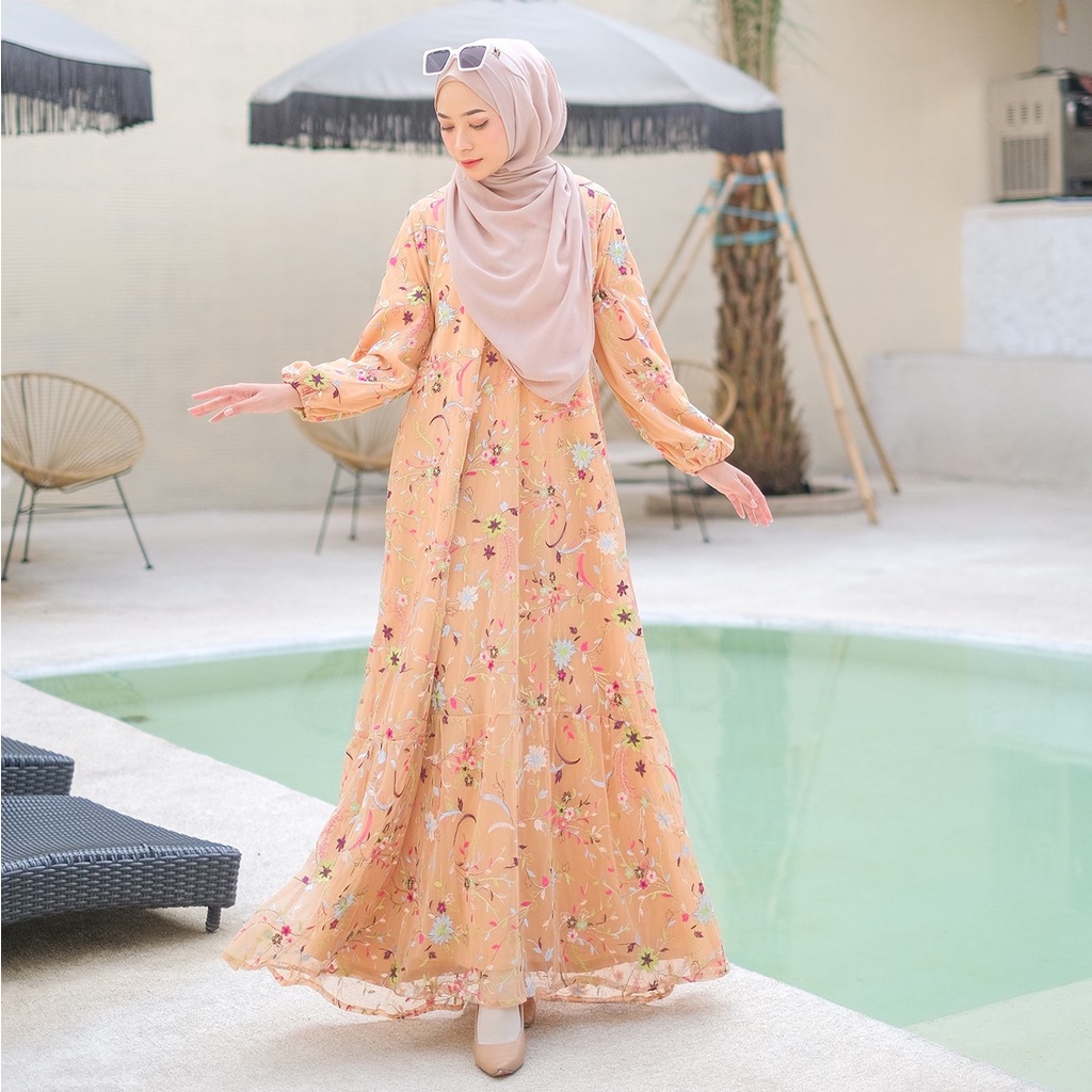 [NEW ITEM] Gamis Pesta Mewah Terbaru FLORAL FAIRYTALES DRESS Bahan Tulle Furing Elegan By Aznii