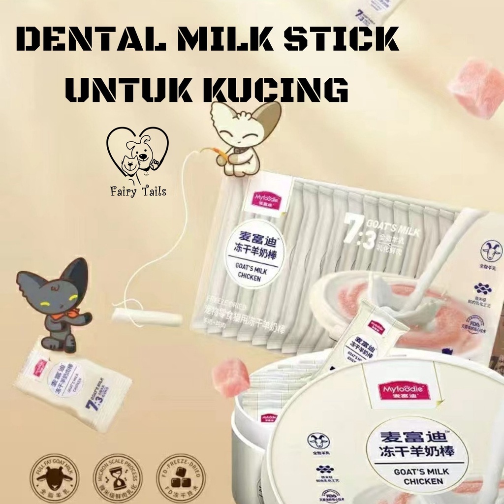 Dental Milk Stick Untuk Kucing Suplemen Bahan Susu Kambing dan Daging Ayam Segar Melalui Proses Emulsifikasi Cemilan Snack Sehat / Myfoodie Freeze Dried Dental Stick For Cat