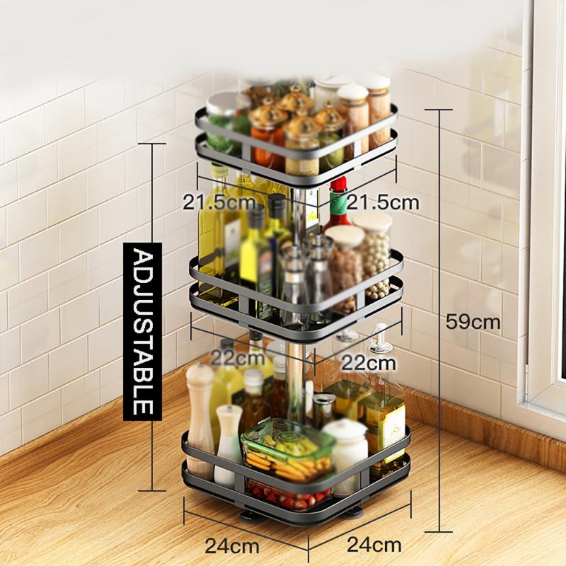 【COD】2/3 Menumpuk Rak Bumbu/360 ° Rotasi Rak Bumbu/Dapur Stainless Steel Rotor Rak Rotasi/Rak Penyimpanan Rak Bumbu Dapur