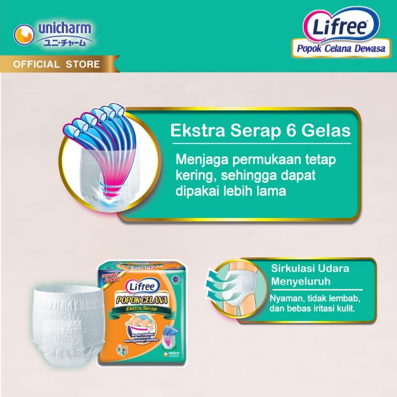 Lifree Popok Pants Celana EXTRA SERAP untuk Dewasa Ibu Melahirkan Lansia Murah Ukuran dan isi :  M10/L8/L16/XL6