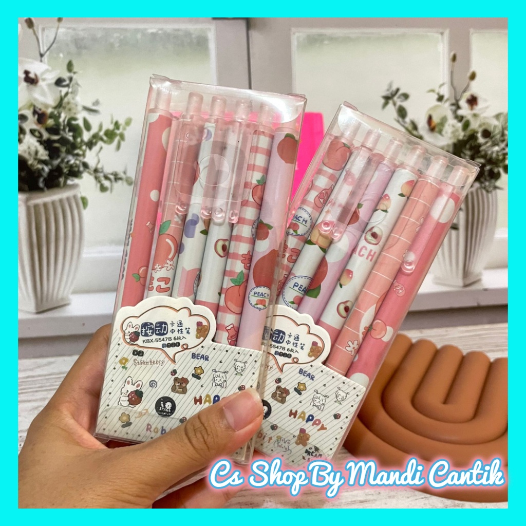 

Pulpen Motif Cetek Mekanik Bisa Di Hapu Motif Buah Peach 1SET Isi 6pcs Cute COD