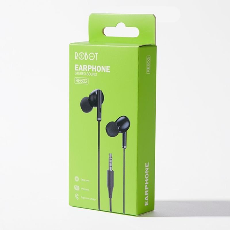 Headset Robot RE602 RE-602 With MIC New Model Headset Wired Earphone Full Bass Electroplated Original Power Full - Garansi 1