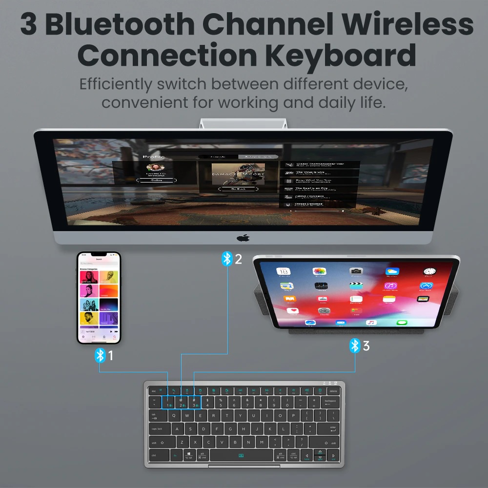 KF8700 - Universal Bluetooth Keyboard with Touchpad and Foldable Case