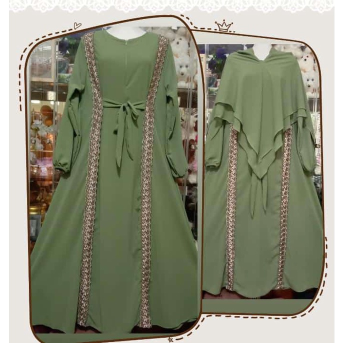 Gamis syar.i cerutti babydoll versi Abaya pariasi renda gold 2 garis lulus ful sampai bawah/gamis syari.i dewasa busui