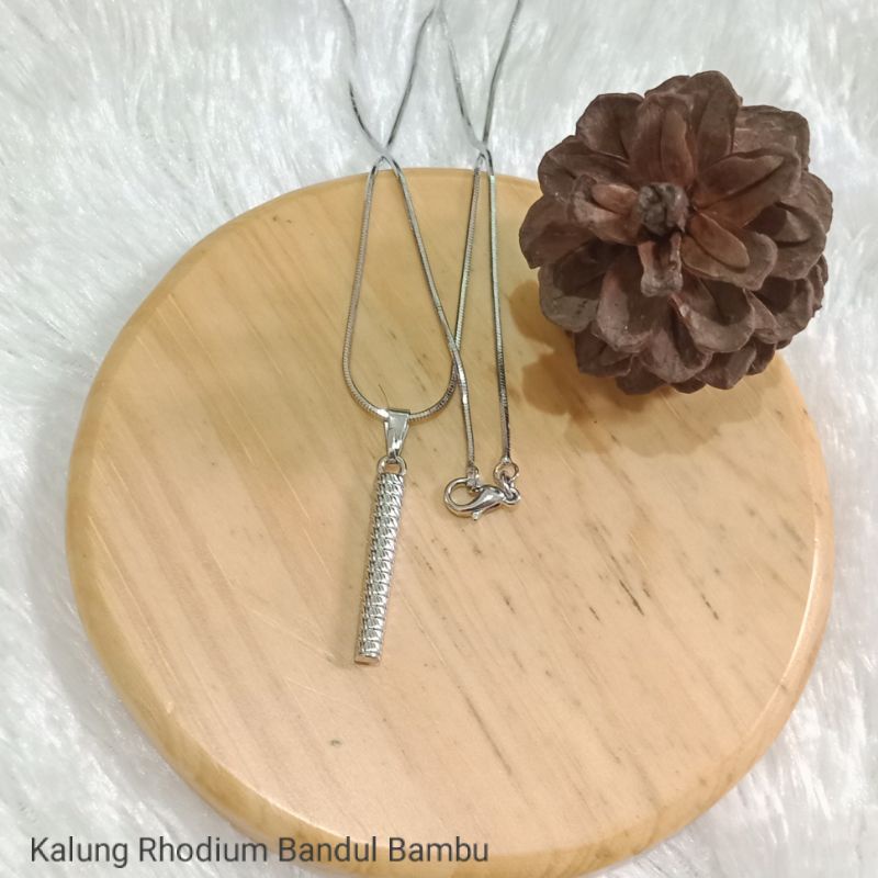 RAL045. Kalung Rhodium silver dewasa model bambu 45cm