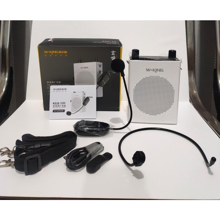 Wking KS16 Speaker Mini Portable Pinggang MP3 1 Mic Headset Wireless Super Bass Tour Guide Wisata Guru Mengajar