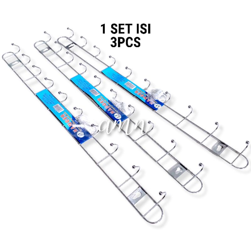Gantungan Baju Dinding Stainless 1 Set isi 3pcs / Cantolan Baju / Kapstok Baju / Gantungan Kamar / K