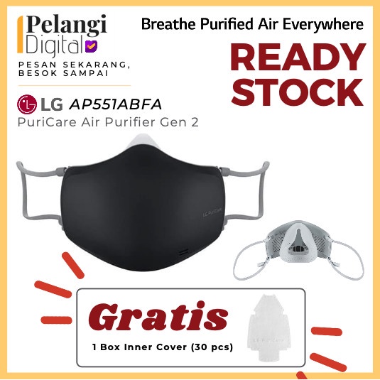 NEW [Gen 2 Hitam] LG AP551ABFA PuriCare Wearable Air Purifier Masker Mask