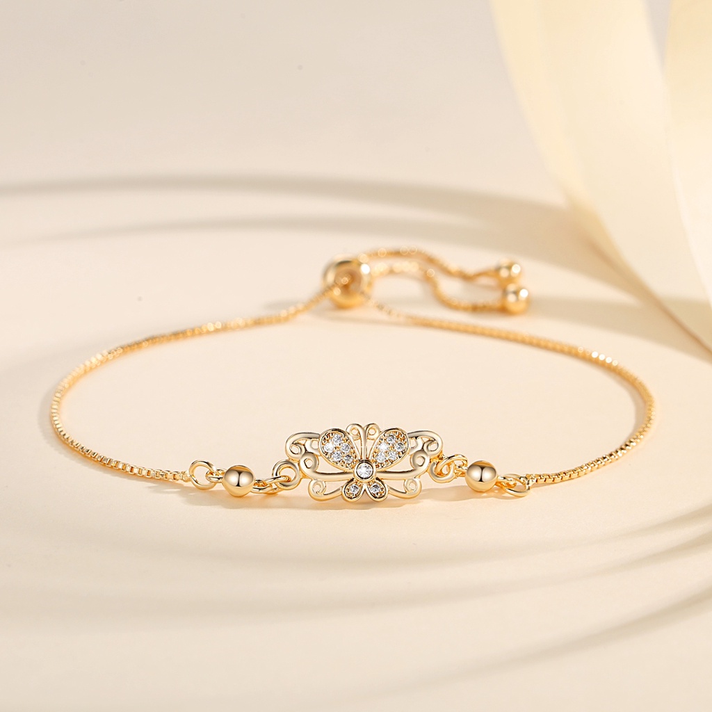 Y884 [COD✔]Gelang Serut Wanita Titanium Lapis Emas Kristal Berlian Perhiasan Anti Karat