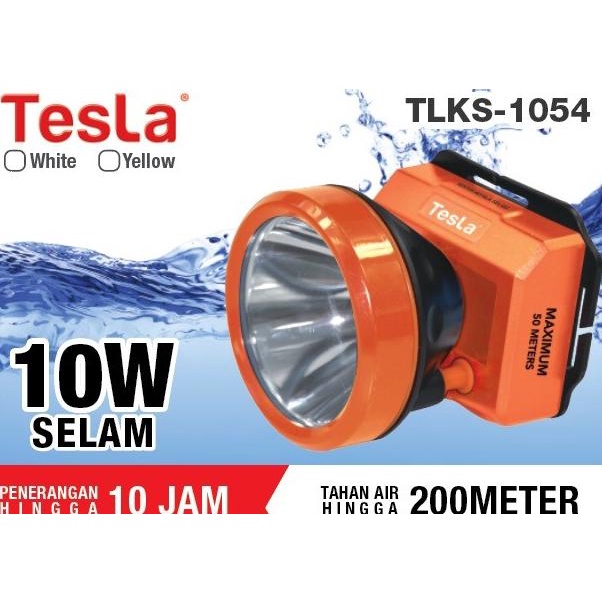 Tesla Senter Kepala Selam Led Super Terang Lithium Tlks 1054 Putih