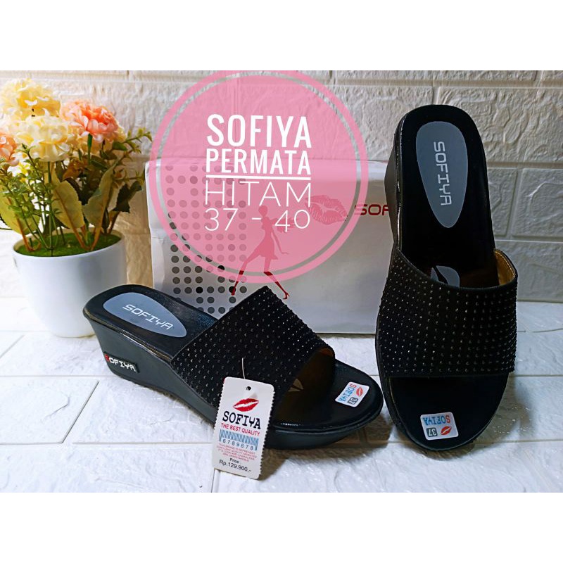 Sandal Wanita Sofia Wedges Permata Hitam