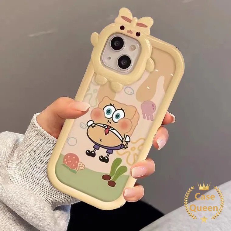 3d Bow Monster Ice Cream Case OPPO A17 A15 A95 A54 A77s A16K A16 A57 A76 A96 A12 A3s A55 A17K A5s A92 A94 A36 A7 A74 A16E A53 A31 A5 A9 A52 A16s Reno7 5 7Z 5F Lembut Sarung SpongeBob