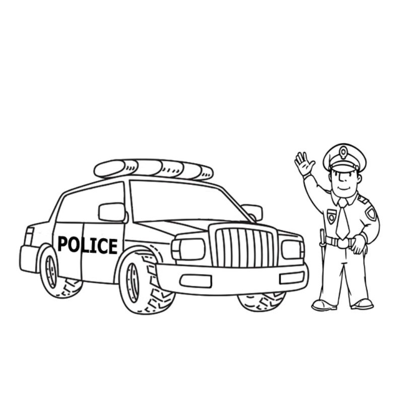 

Buku / lembar mewarnai gambar polisi dan mobil polisi