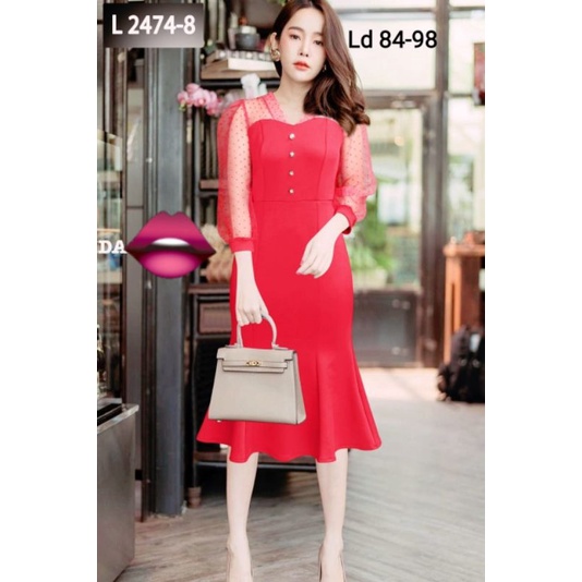 2474-8 DRESS natal dan imlek dress  scuba sabrina dress scuba mix tile Premium scuba