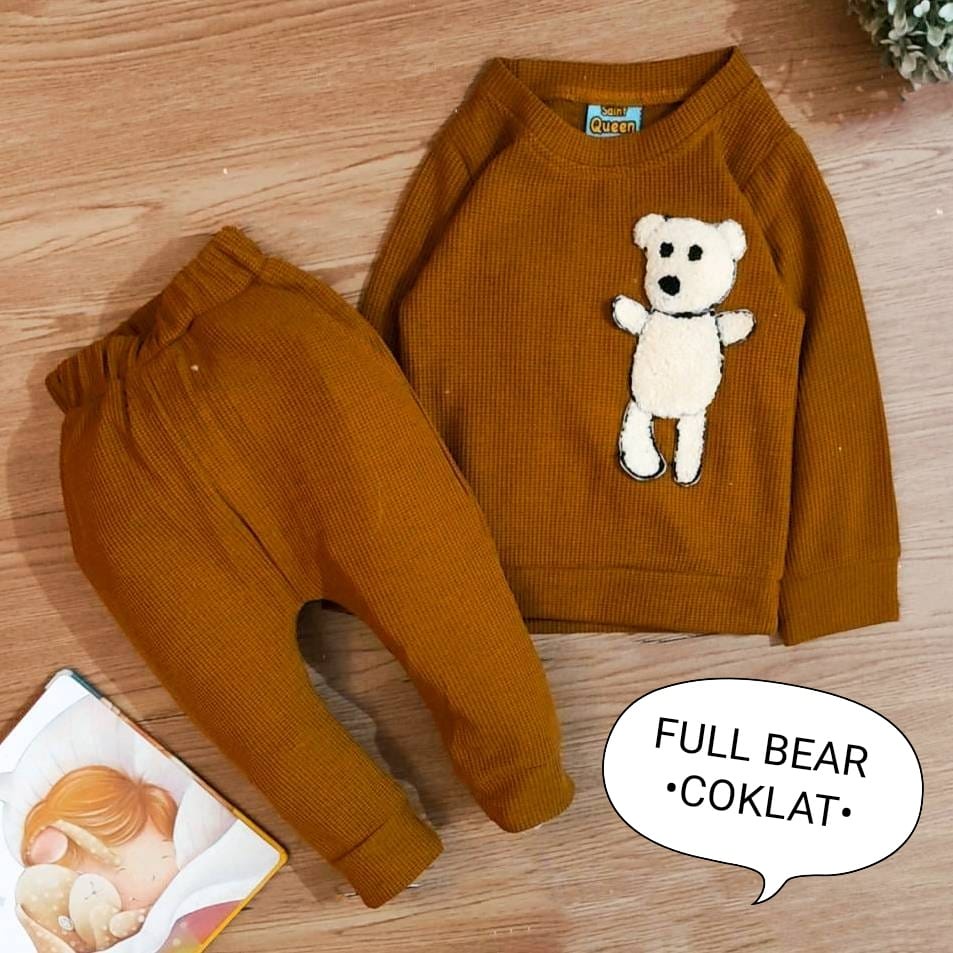 Setelan Anak Cowok - Baju Bayi Laki - Laki Model Sweater Tangan Panjang Celana Panjang Motif Full Bear Usia 6 Bulan-3 Tahun