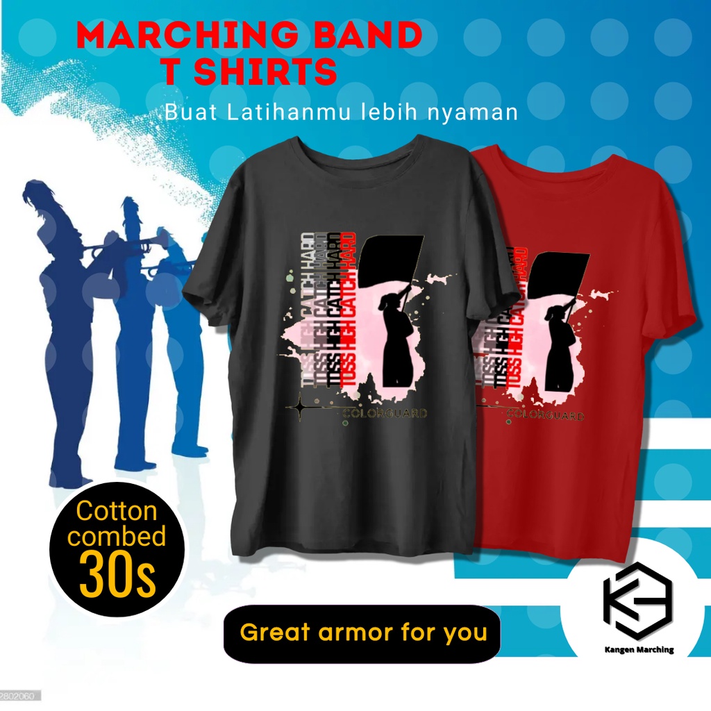 Pakaian Kaos T Shirt Baju Latihan Color Guard Pria Wanita Marching Band Drum Band Drum Corps Lengan 